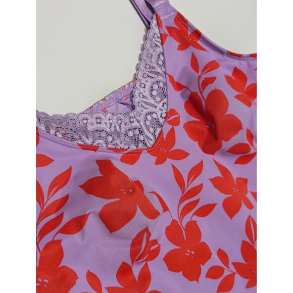Ruby Ribbon Diva Lace Cami Tank Top Red Hibiscus Shaping Shapewear Purple Shirt - Picture 4 of 7
